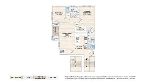 Floor plan for 2 beds, 2 baths, 1332 sqft